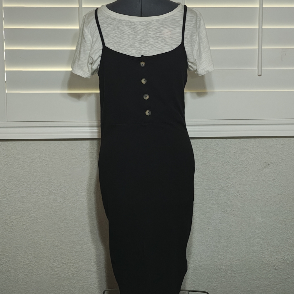 Express Black Midi Dress with Button Detail